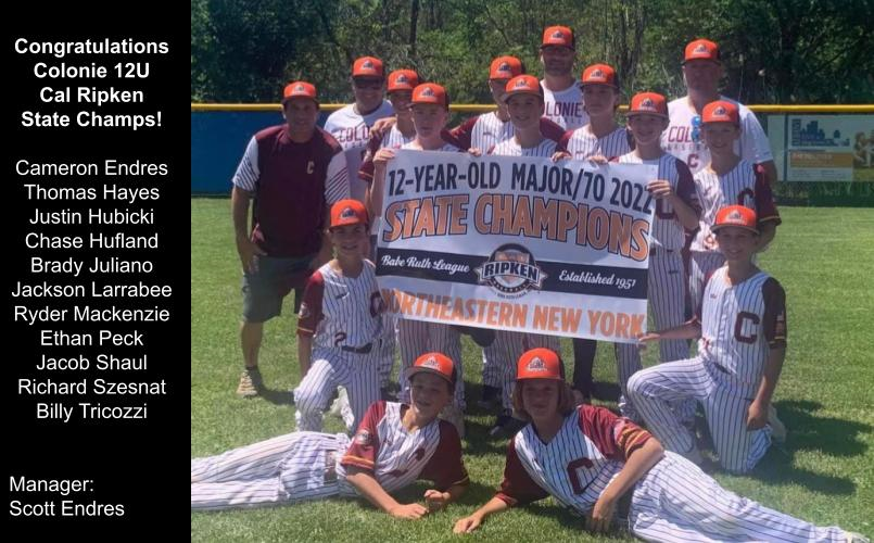 Colonie 12U Celebrates being Cal Ripken State Champs!