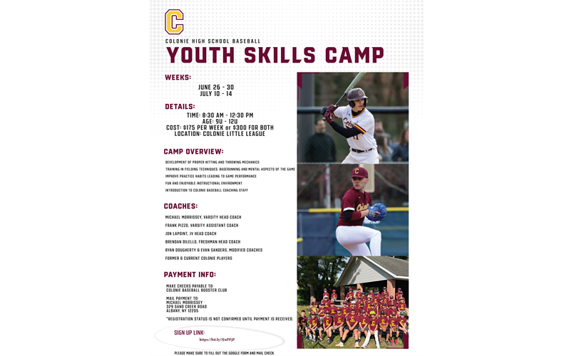 2023 Colonie High Baseball Youth Skills Camp